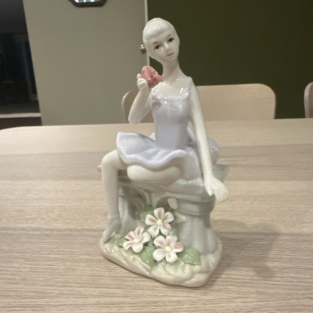 Vintage Porcelain Ballerina Figurine 6 Inches Pink Rose